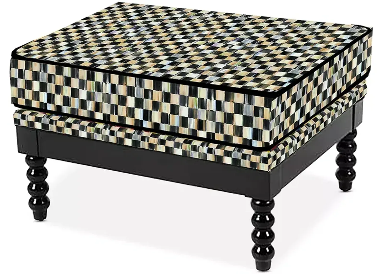 Mackenzie-Childs Spindle Check Outdoor Ottoman