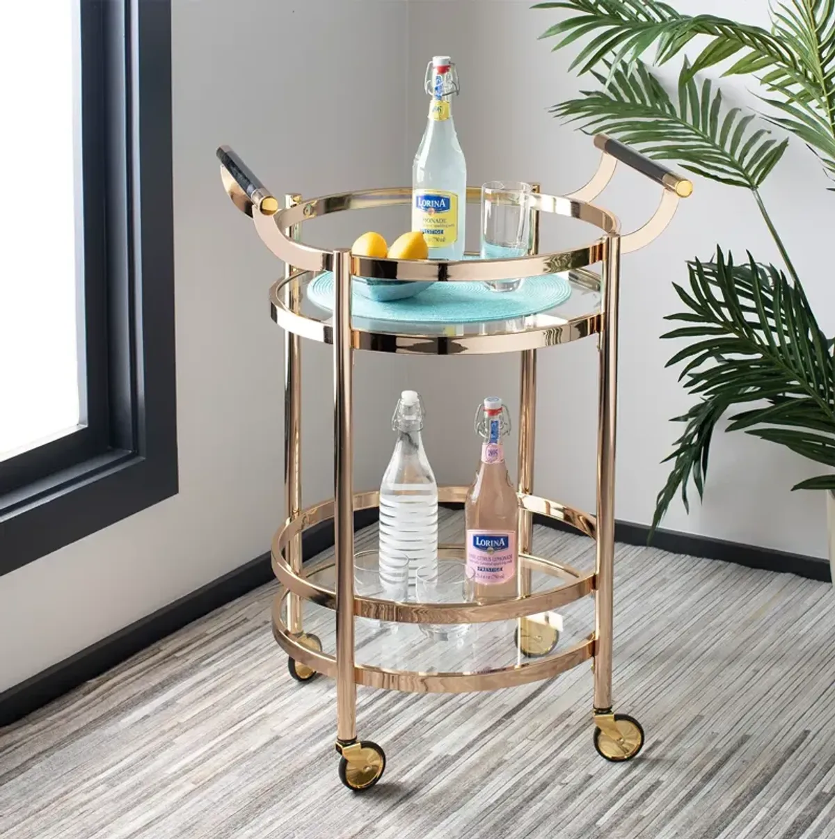 Safavieh Sienna Gold 2 Tier Round Bar Cart