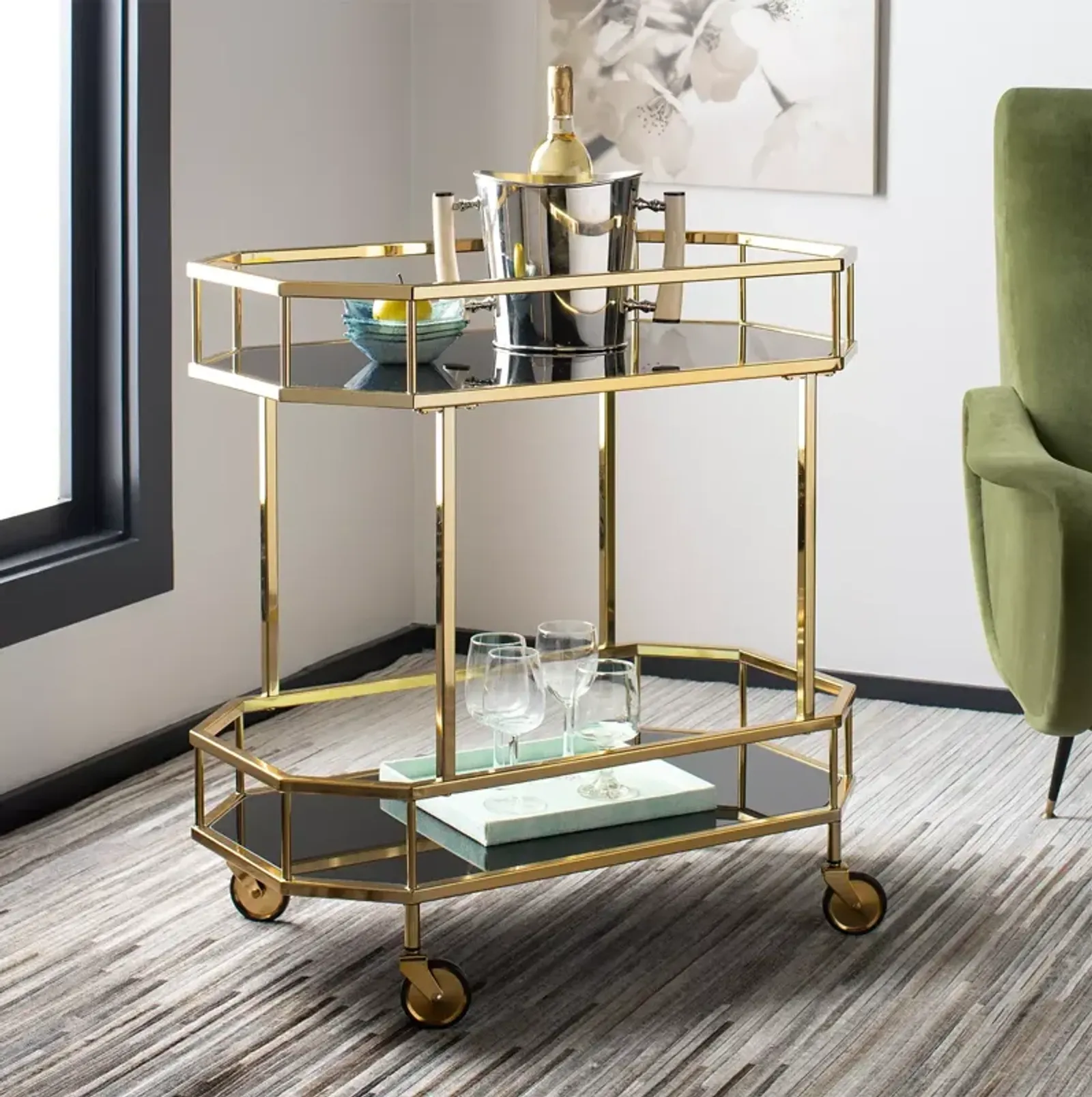 Safavieh Silva Brass 2 Tier Octagon Bar Cart