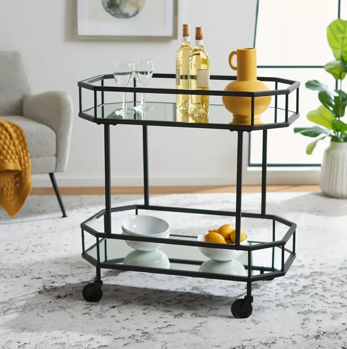 Safavieh Silva Black 2 Tier Octagon Bar Cart