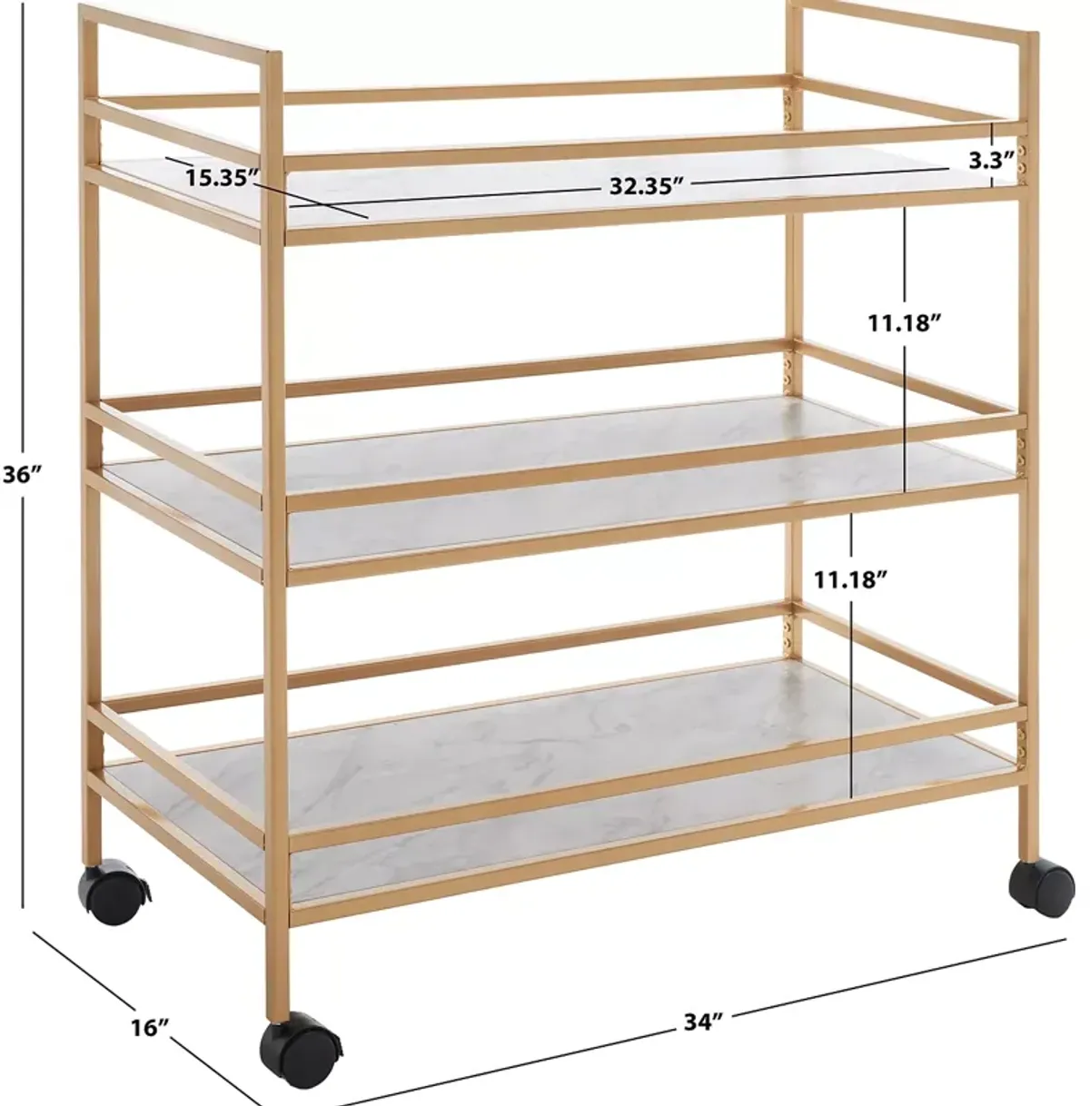 Safavieh Idria 3 Tier Gold Bar Cart