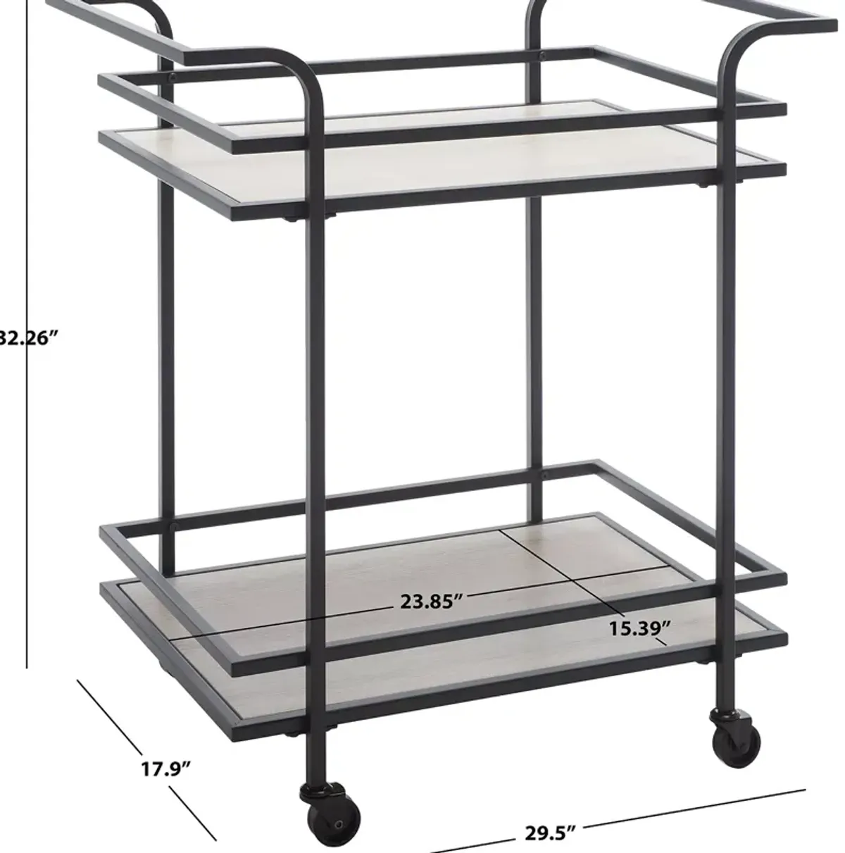 Safavieh Lameris 2 Tier Matte Black Bar Cart with Handles