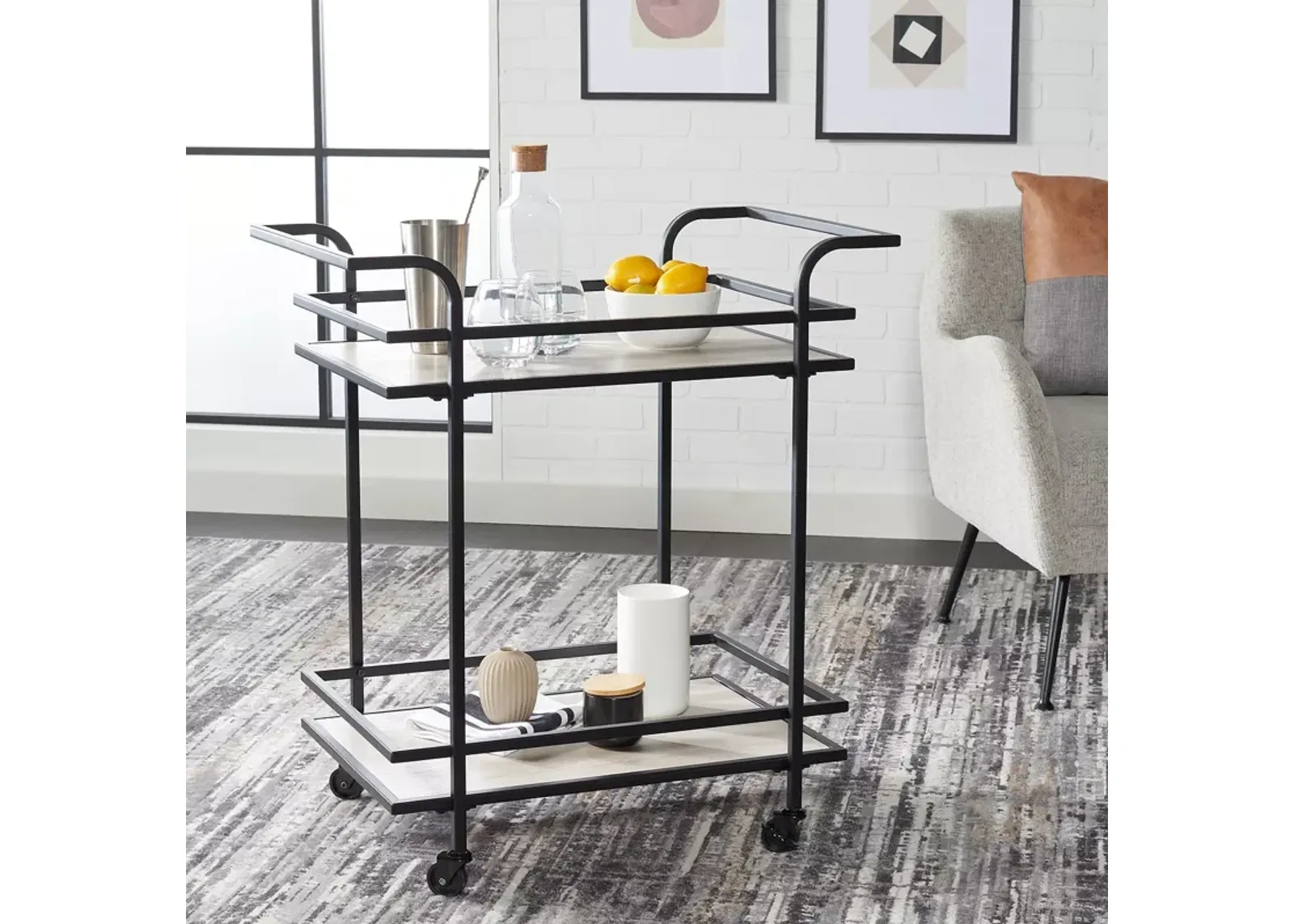 Safavieh Lameris 2 Tier Matte Black Bar Cart with Handles