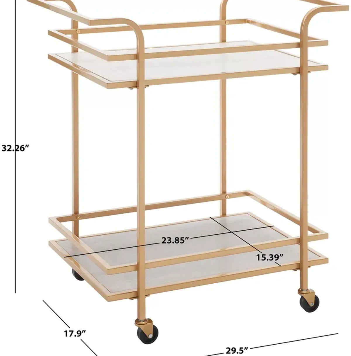 Safavieh Lameris 2 Tier Matte Gold Bar Cart with Handles