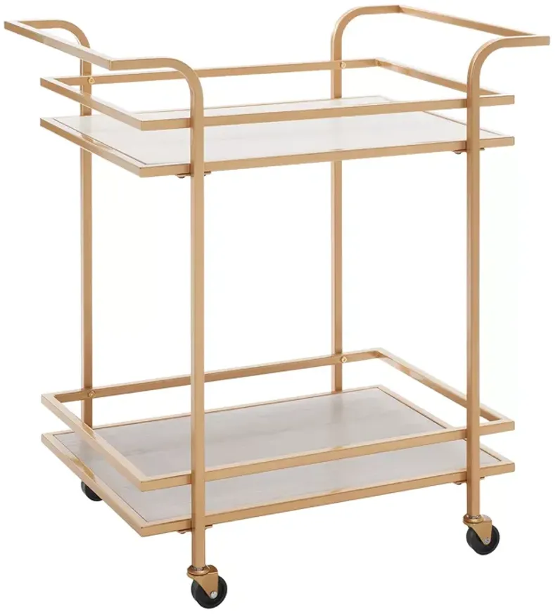 Safavieh Lameris 2 Tier Matte Gold Bar Cart with Handles