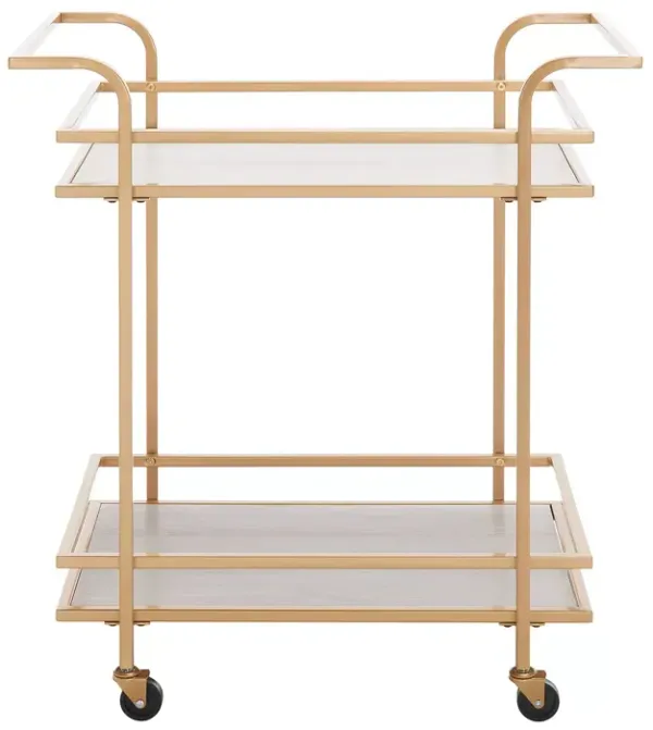 Safavieh Lameris 2 Tier Matte Gold Bar Cart with Handles