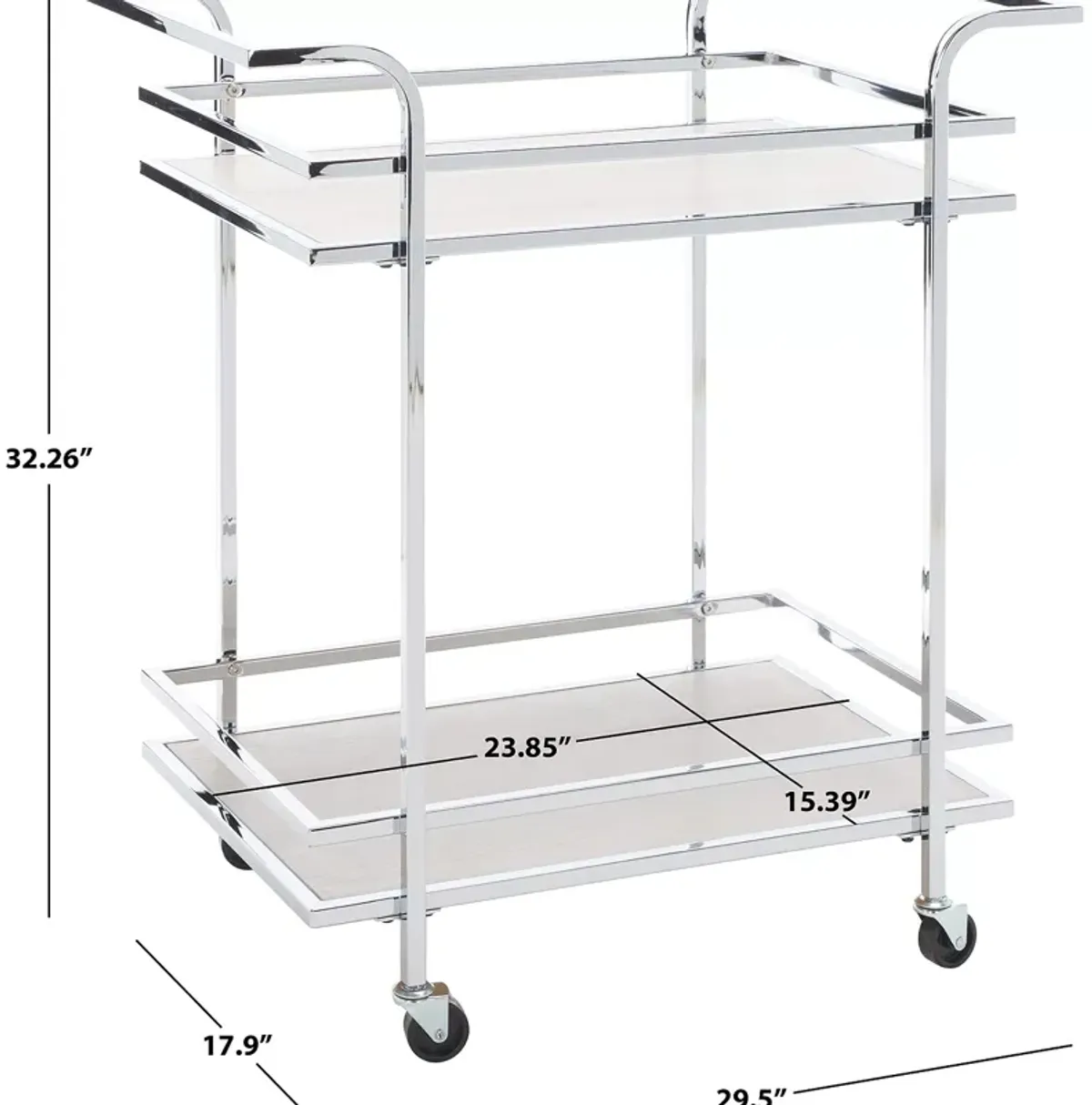 Safavieh Lameris 2 Tier Chrome Bar Cart with Handles