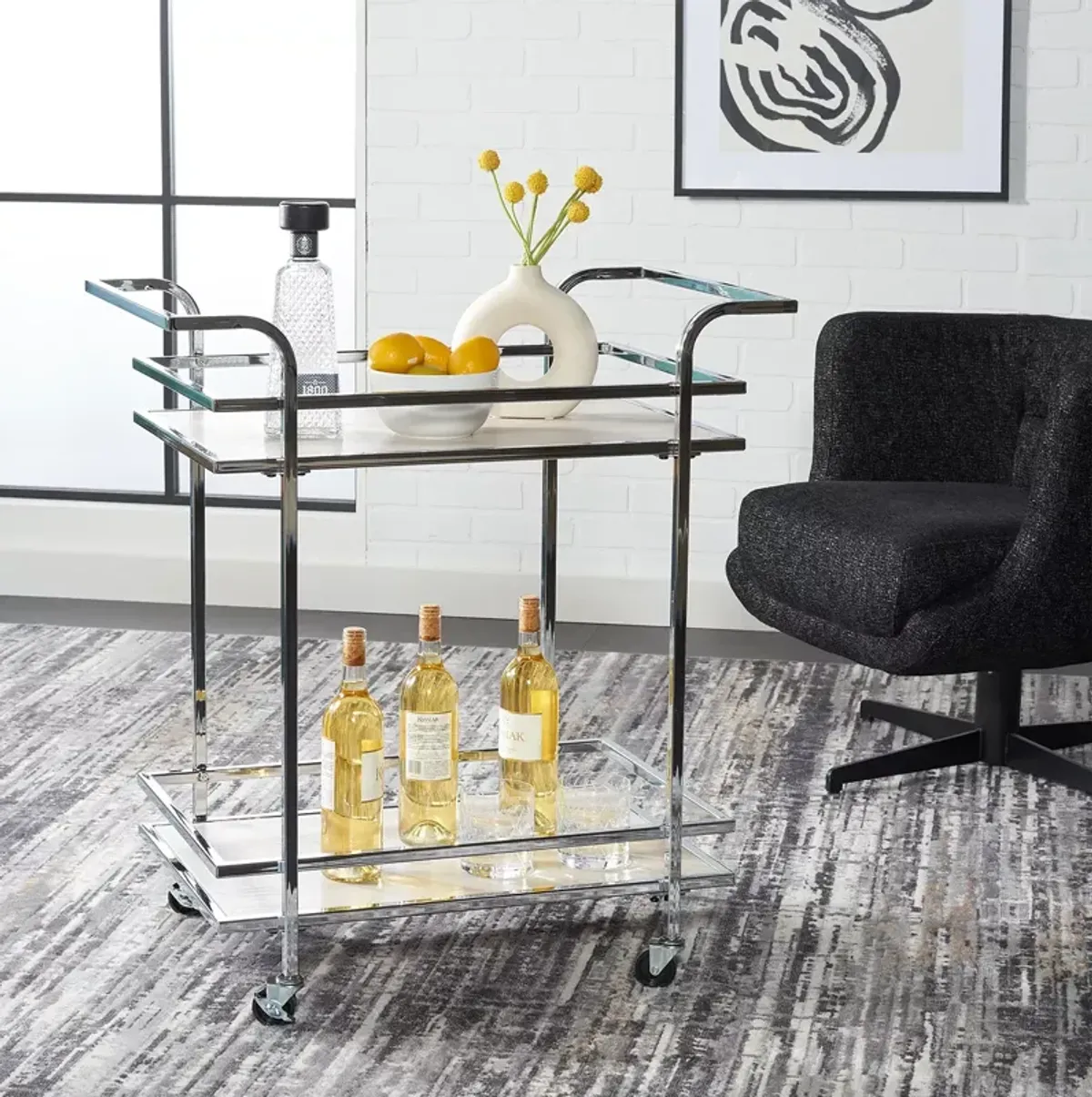 Safavieh Lameris 2 Tier Chrome Bar Cart with Handles