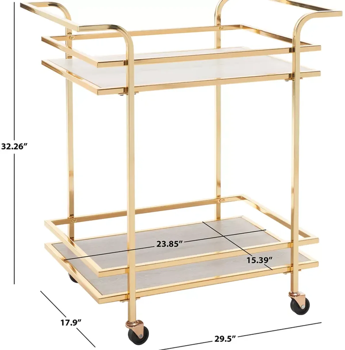 Safavieh Lameris 2 Tier Gold Bar Cart with Handles