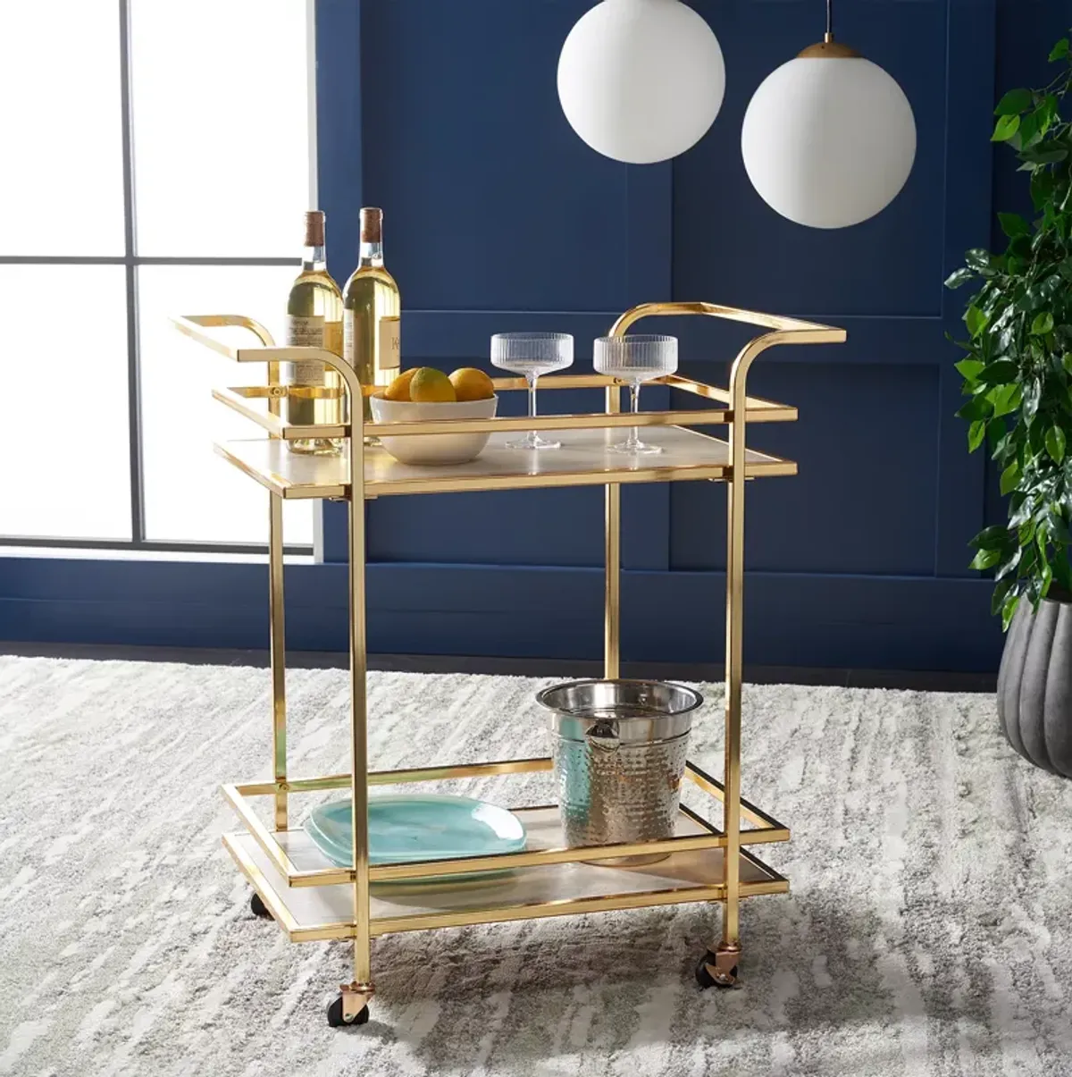 Safavieh Lameris 2 Tier Gold Bar Cart with Handles