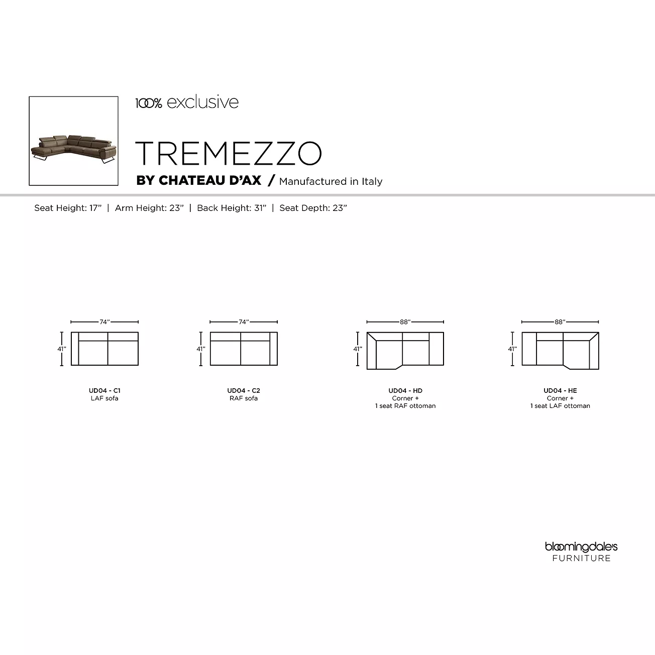 Chateau d'Ax Tremezzo Two Piece Leather Sectional