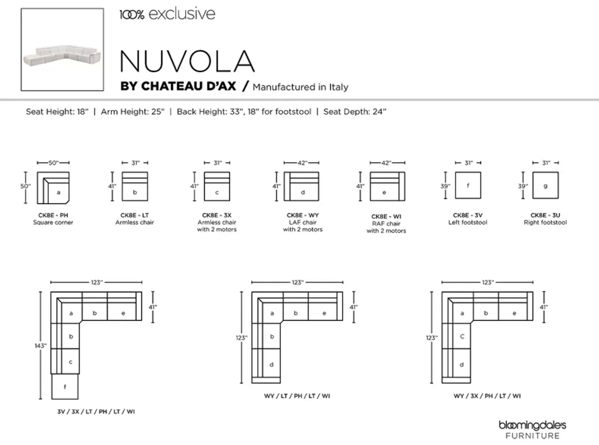 Chateau d'Ax Nuvola 6 Piece Power Leather Sectional Sofa