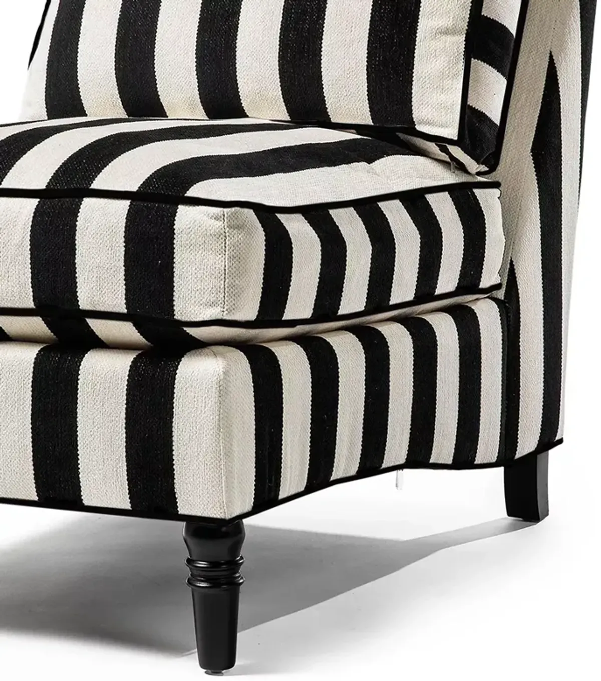 Mackenzie-Childs marquee black stripe chenille armless chair