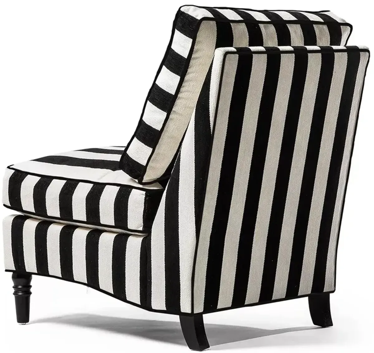 Mackenzie-Childs marquee black stripe chenille armless chair