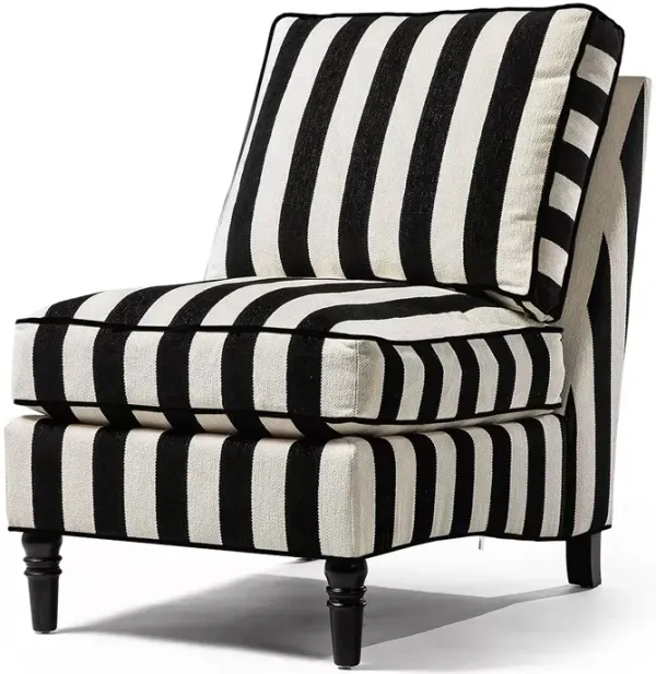 Mackenzie-Childs marquee black stripe chenille armless chair
