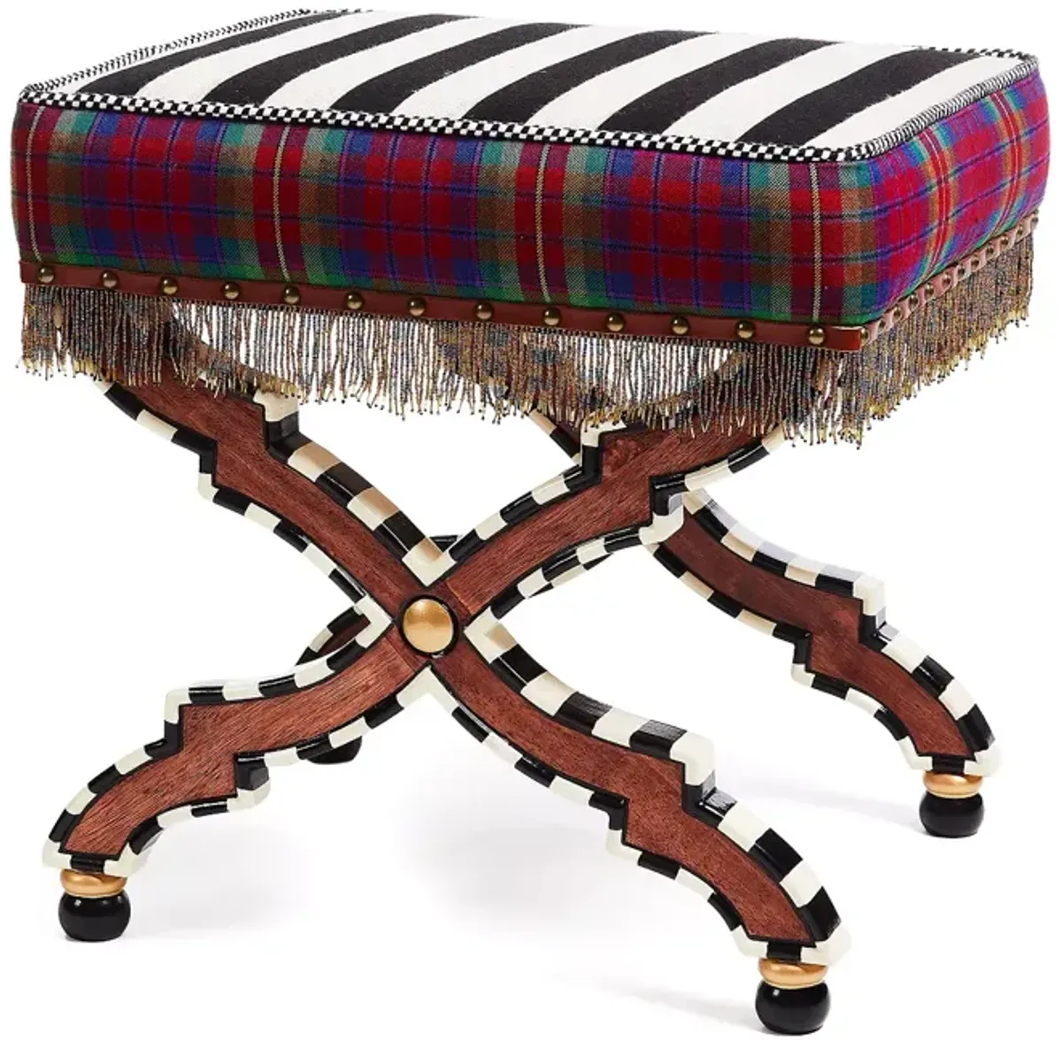 Mackenzie-Childs On Wall Street Stripe Cushioned Accent Stool