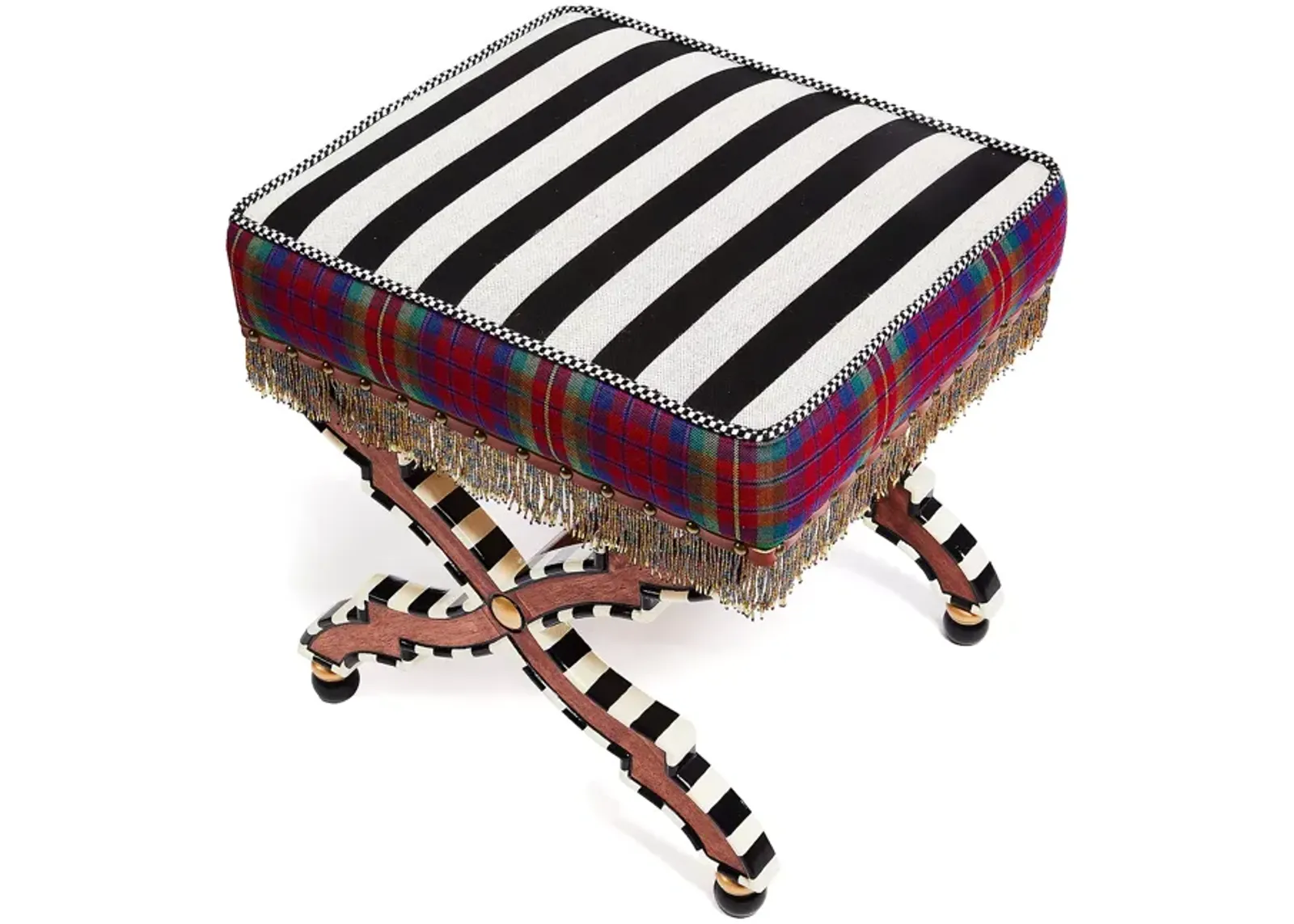 Mackenzie-Childs On Wall Street Stripe Cushioned Accent Stool