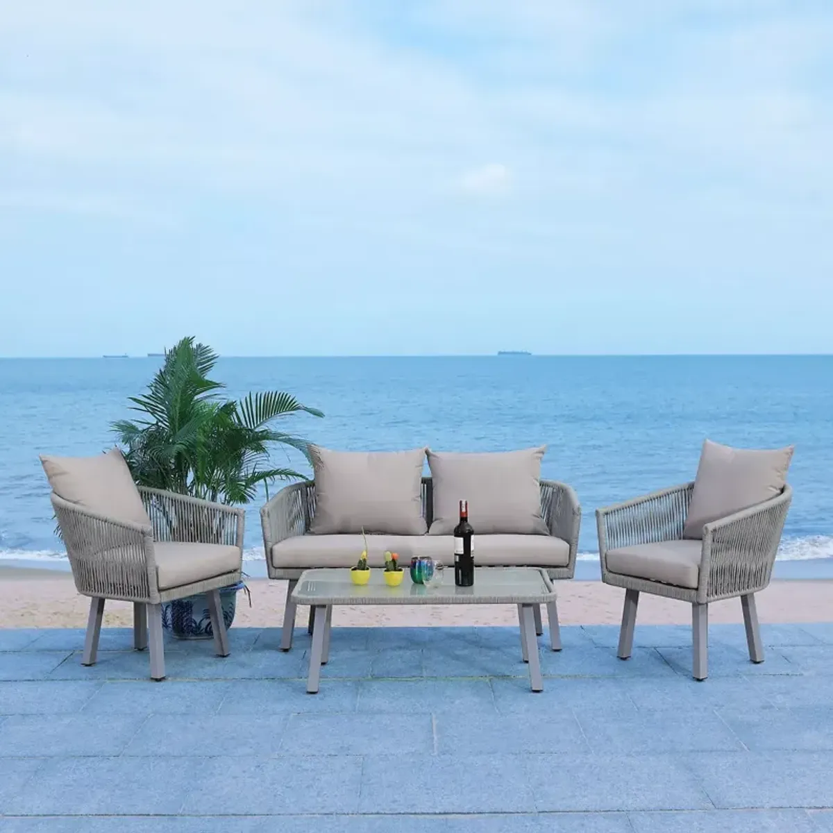 SAFAVIEH Belmi 4-Piece Outdoor Rope Living Set