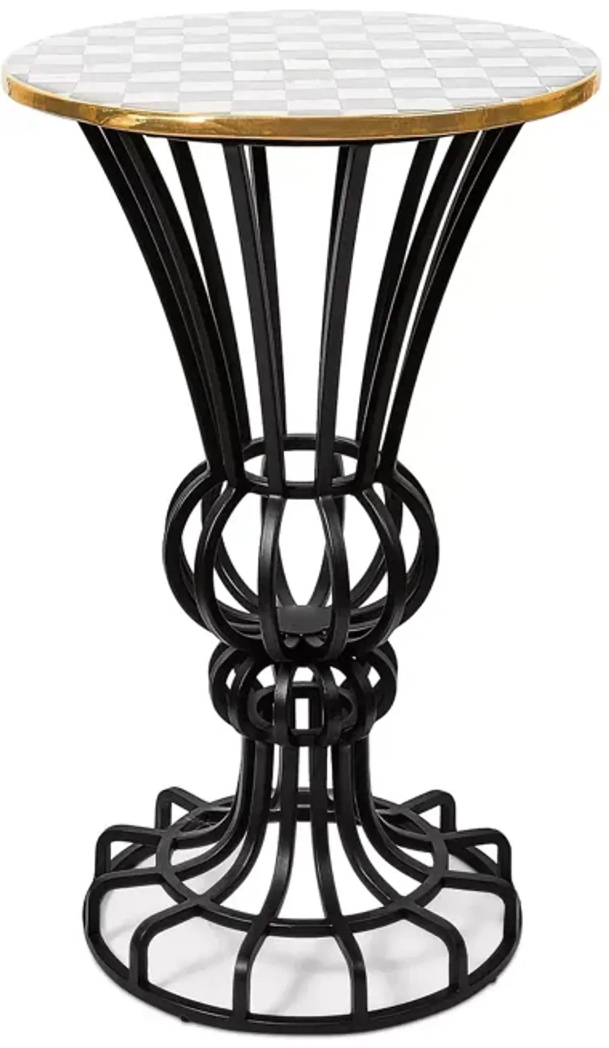 Mackenzie-Childs Sterling Check Pedestal Accent Table