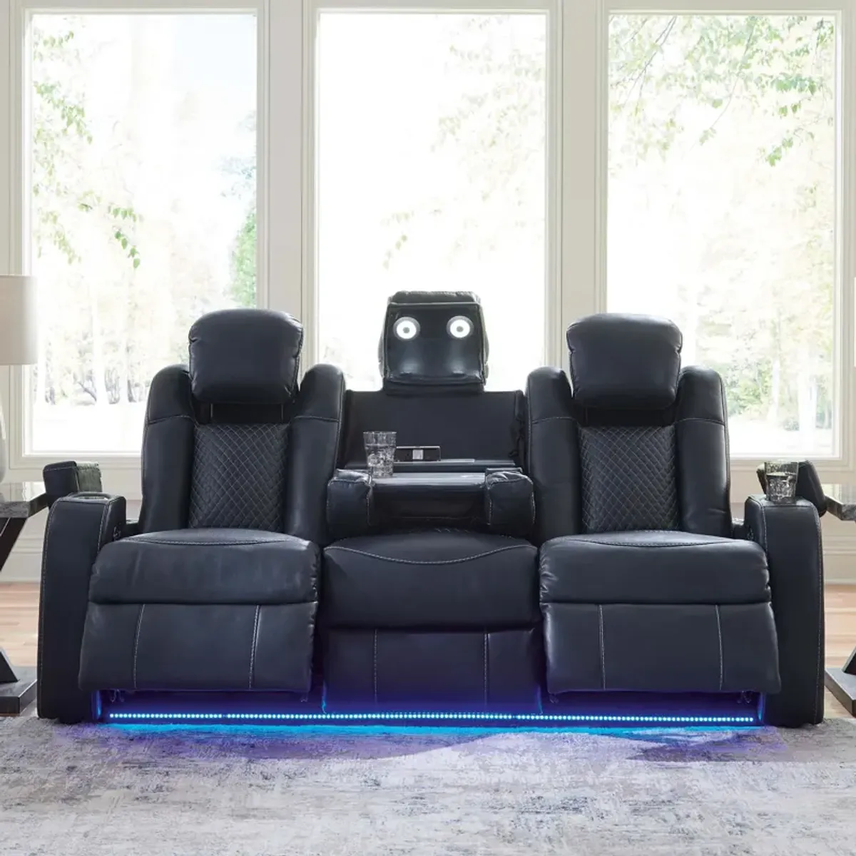 Fyne-Dyme Blue Power Headrest Reclining Sofa