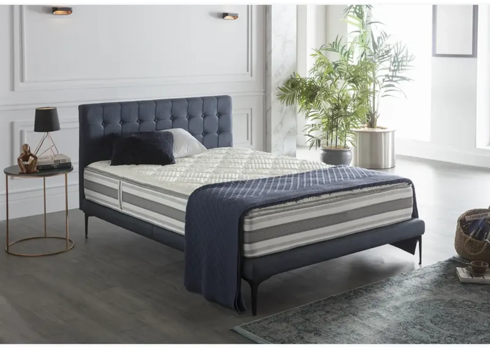 Stratton Navy Upholstered Bed