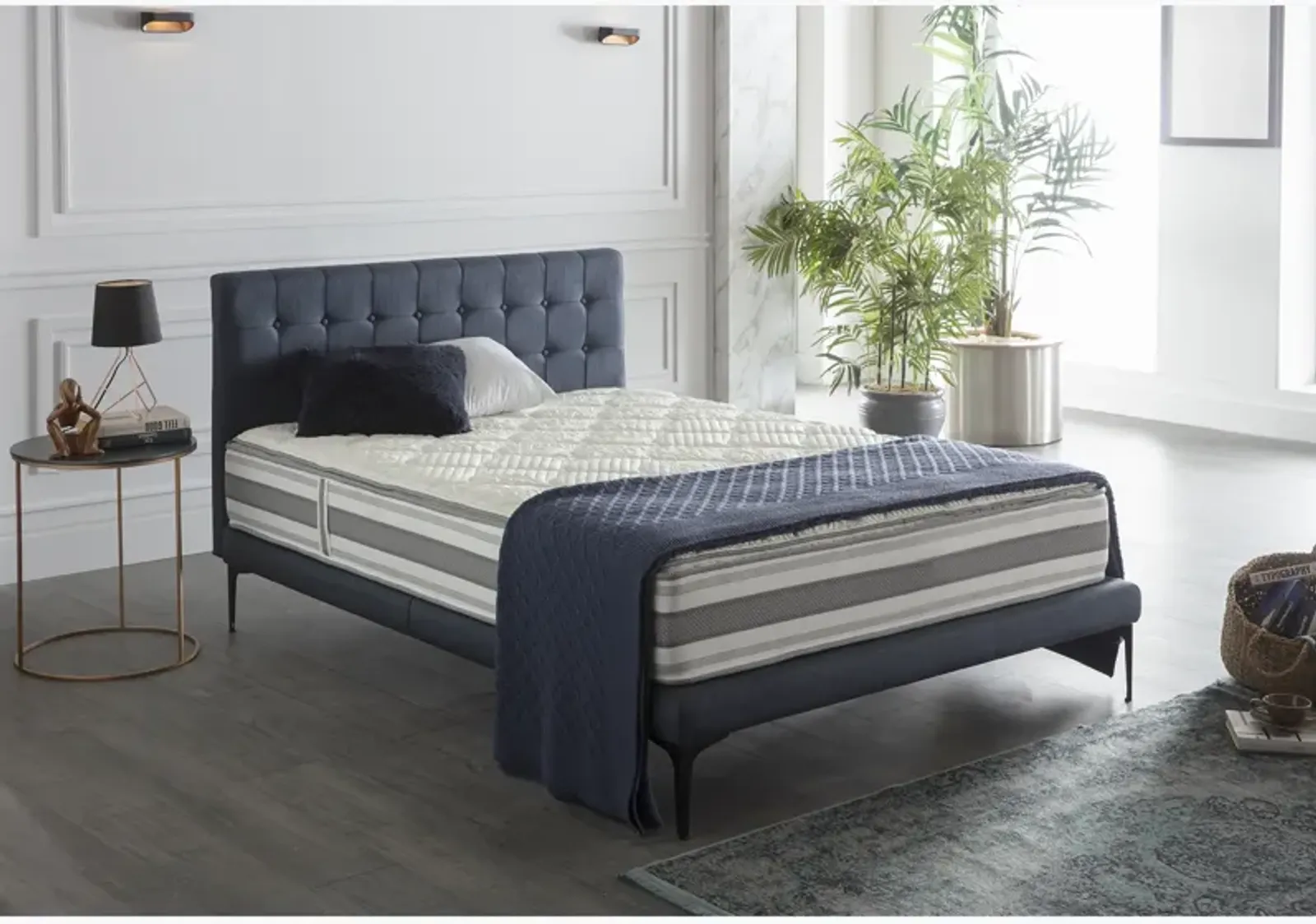 Stratton Navy Upholstered Bed