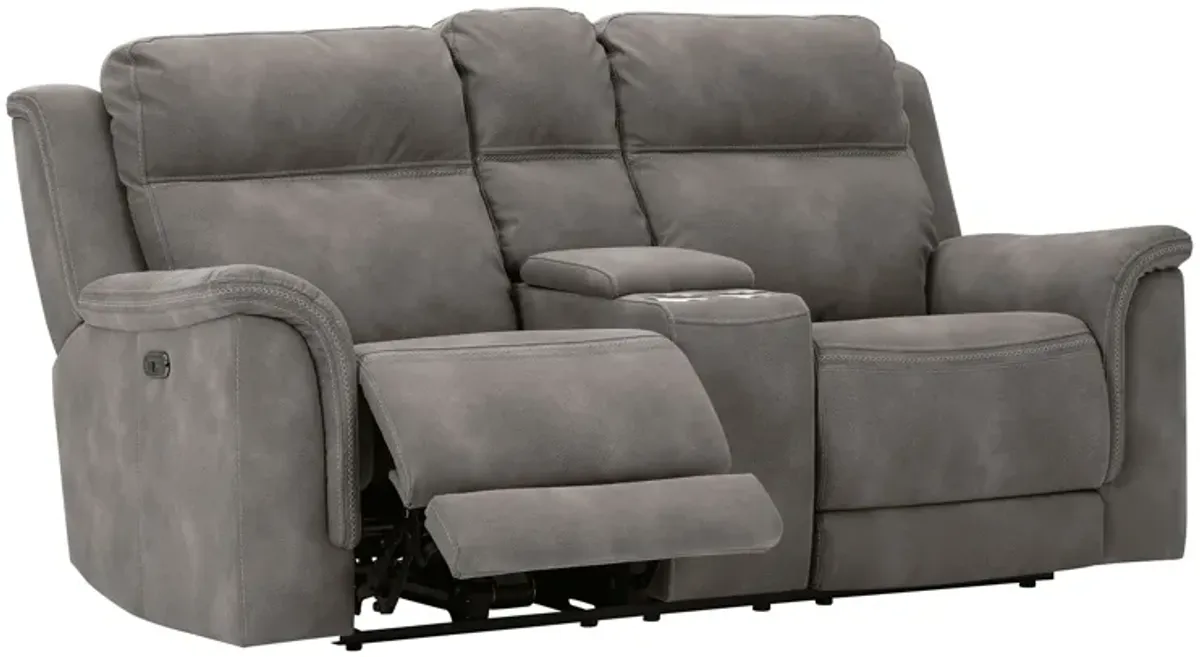 Zero Gravity Durapella Slate Power Headrest Reclining Console Loveseat