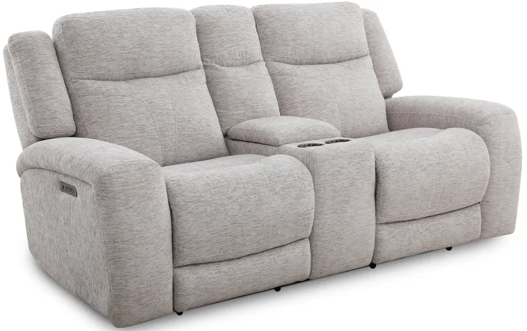 Opal Dove Power Headrest Reclining Console Loveseat