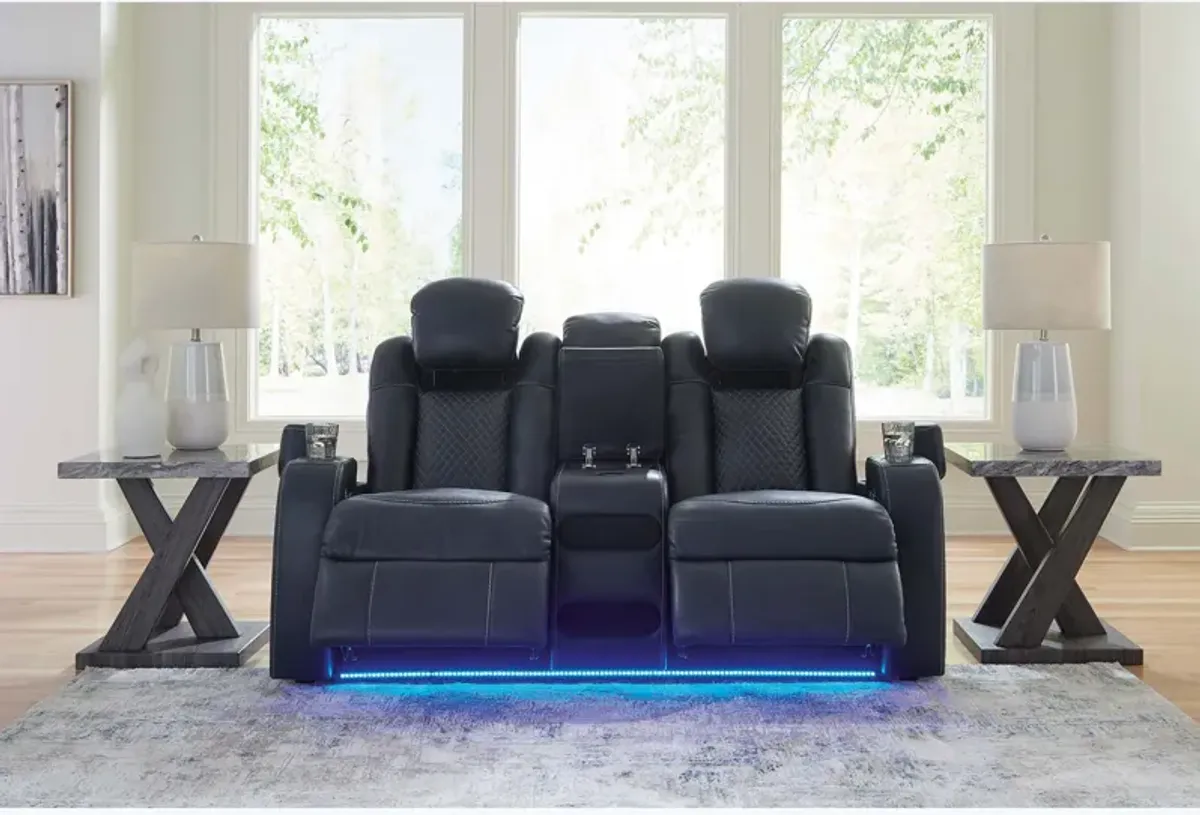 Fyne-Dyme Blue Power Headrest Reclining Console Loveseat