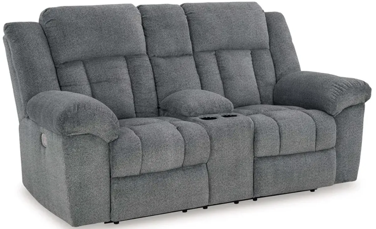 Tip-Off Slate Power Headrest Reclining Console Loveseat