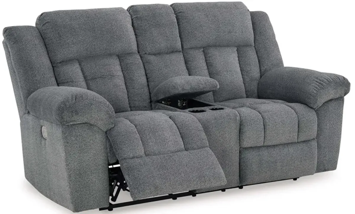 Tip-Off Slate Power Headrest Reclining Console Loveseat