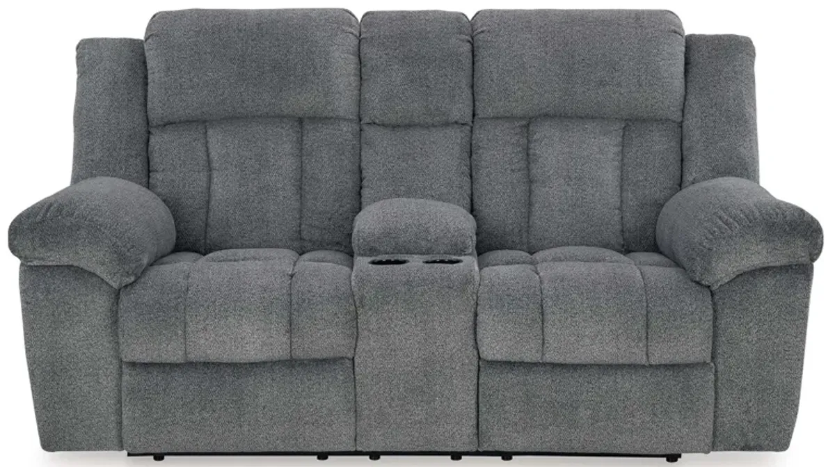 Tip-Off Slate Power Headrest Reclining Console Loveseat