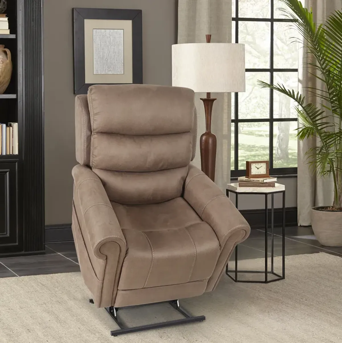 Stonewash Granite Power Headrest Lift Recliner with Power Lumbar