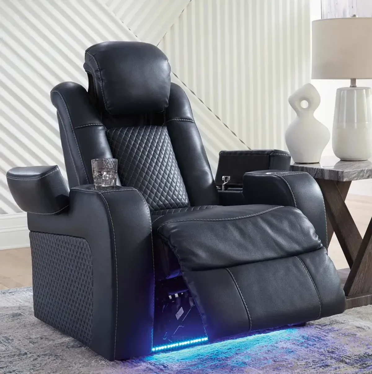 Fyne-Dyme Blue Power Headrest Recliner