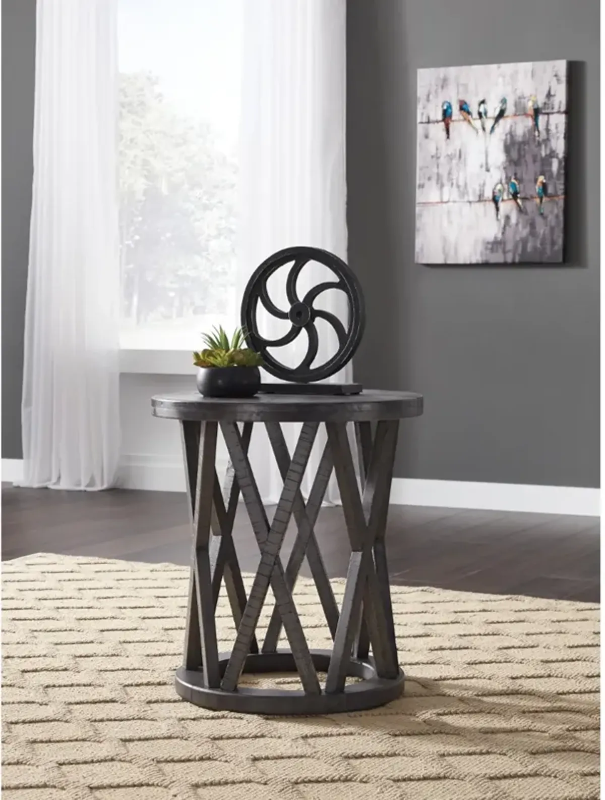 Sharzane Grayish Brown Round End Table