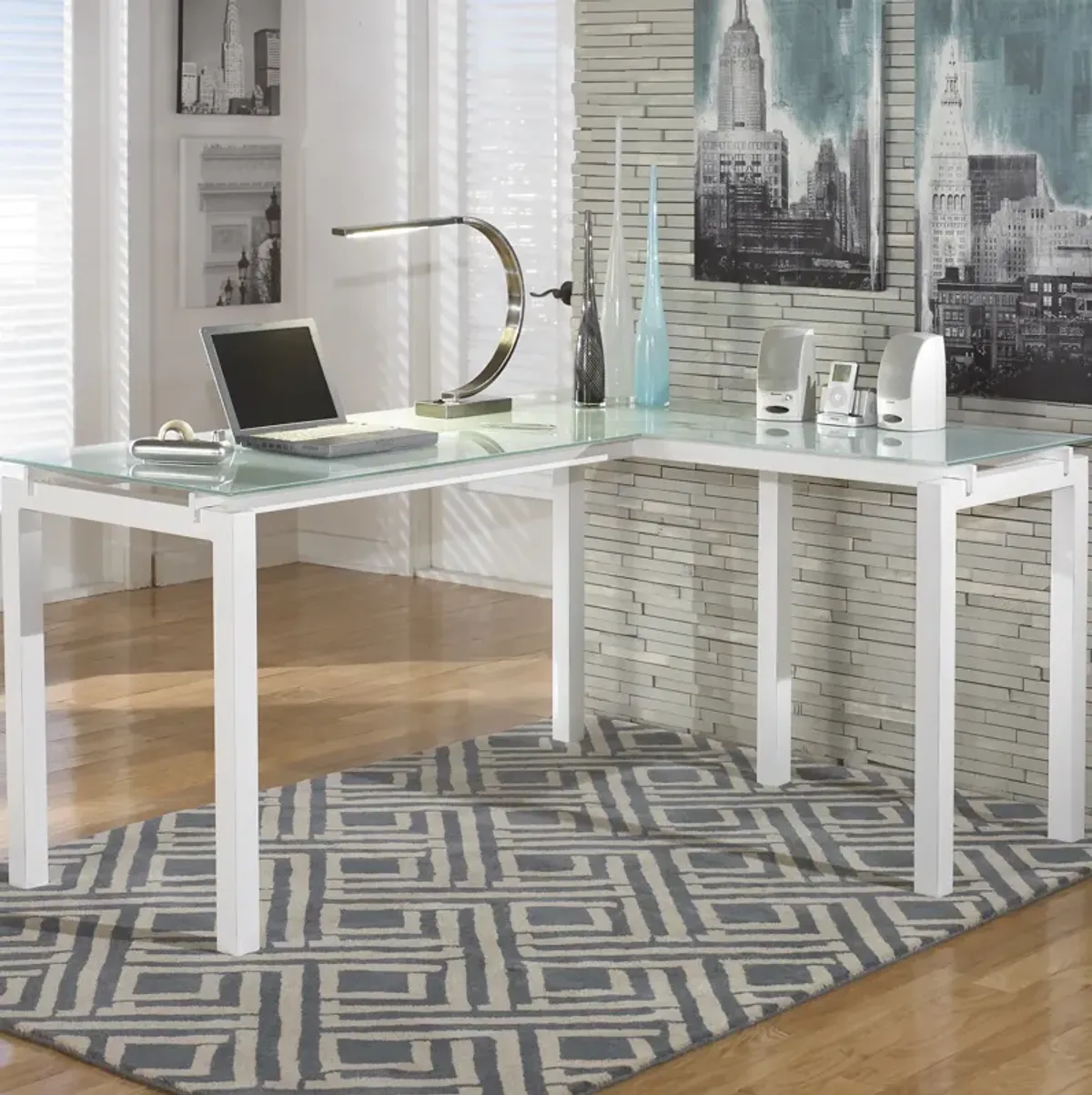 Baraga White Home Office L-Desk