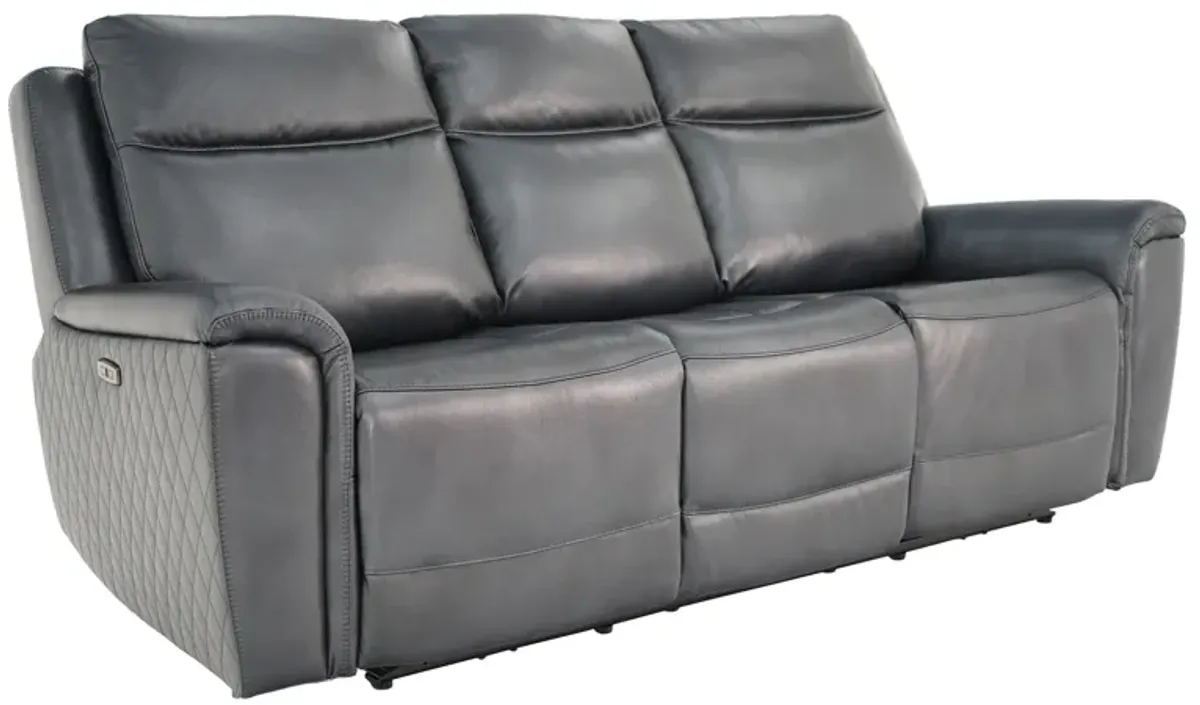 Chesapeake Blue Gray Zero Gravity Power Headrest Reclining Sofa