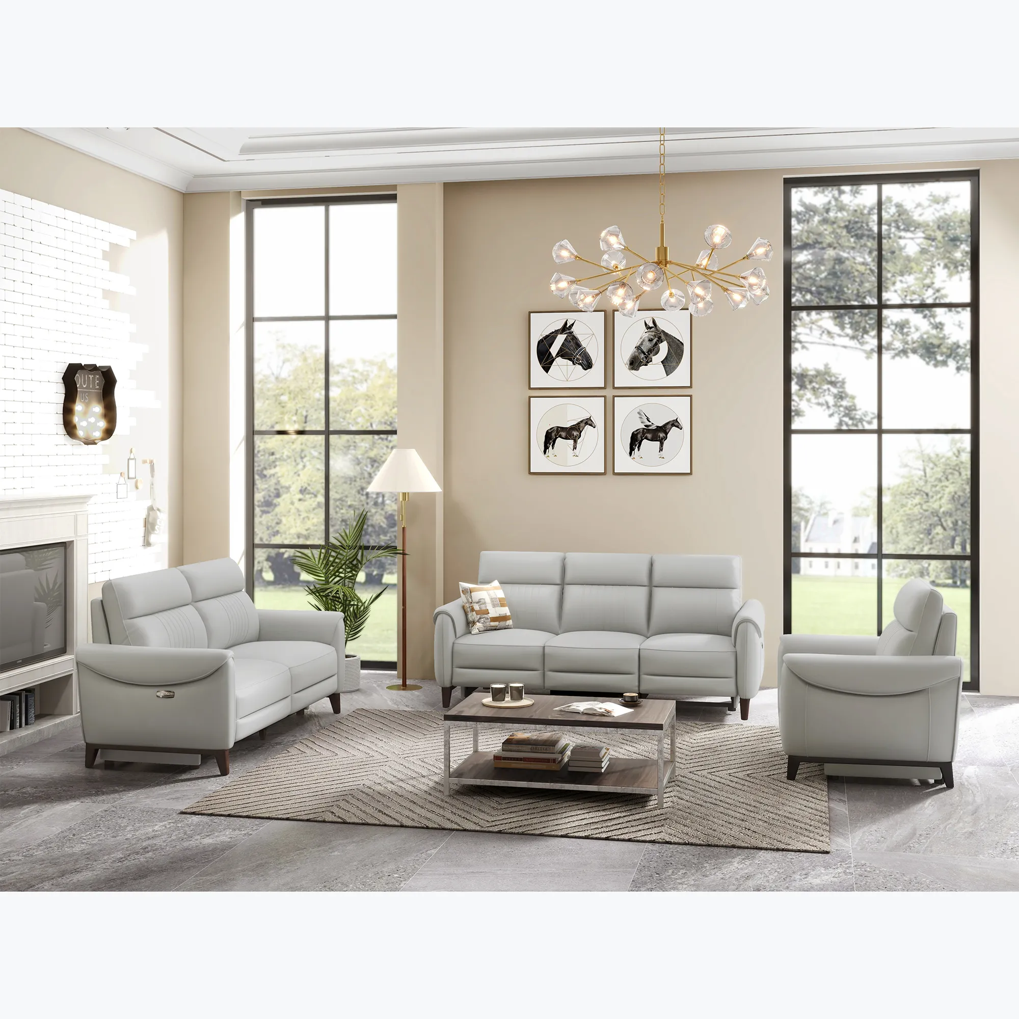 Florida Grey Power Headrest Reclining Sofa