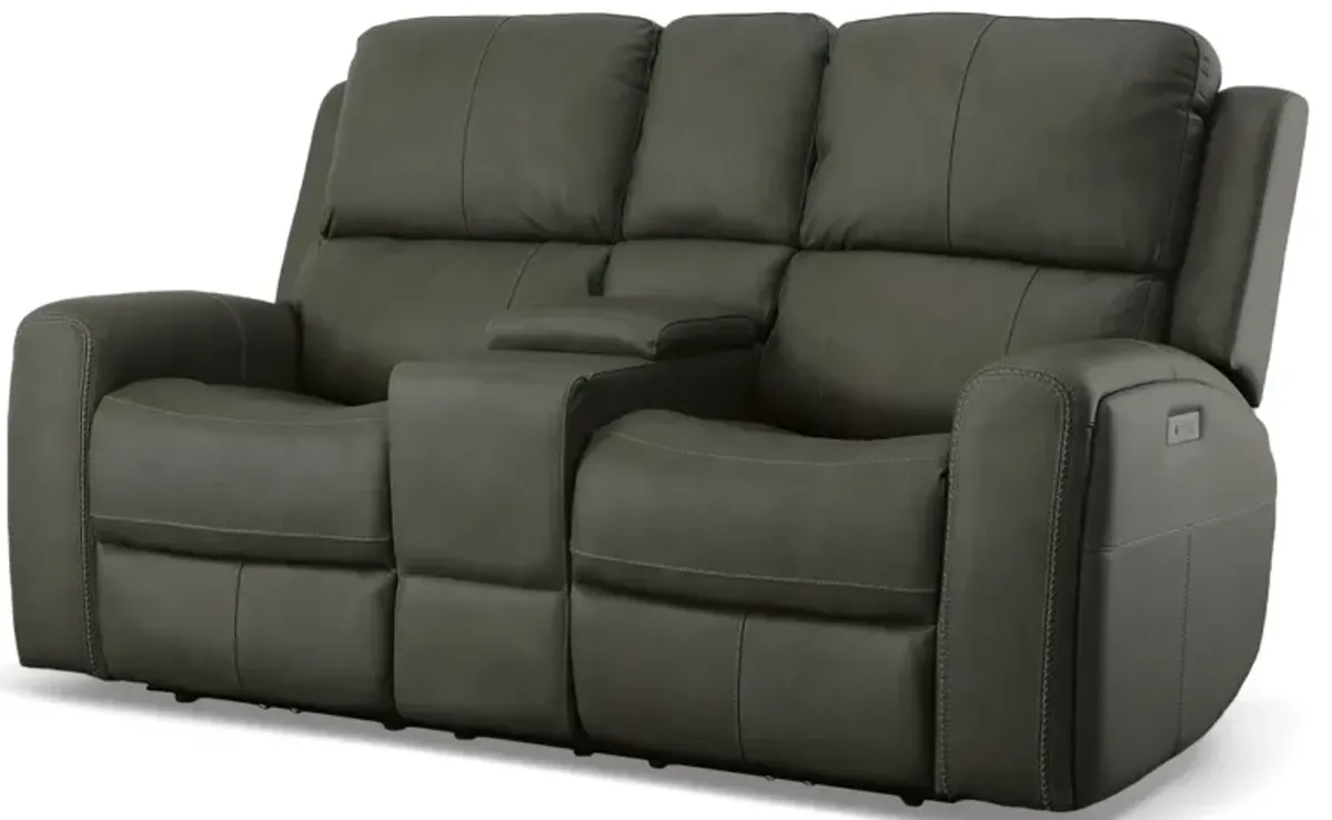 Linden Zero Gravity Power Headrest Reclining Console Loveseat with Power Lumbar