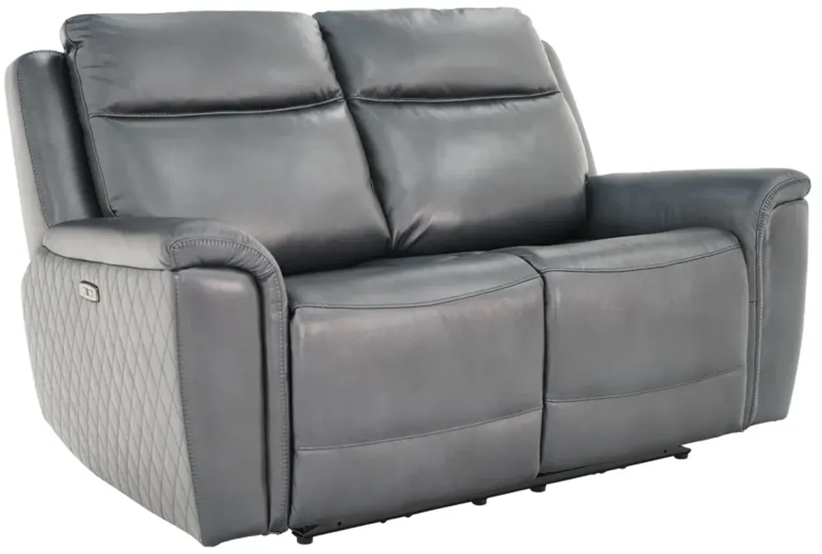 Chesapeake Blue Gray Zero Gravity Power Headrest Reclining Loveseat