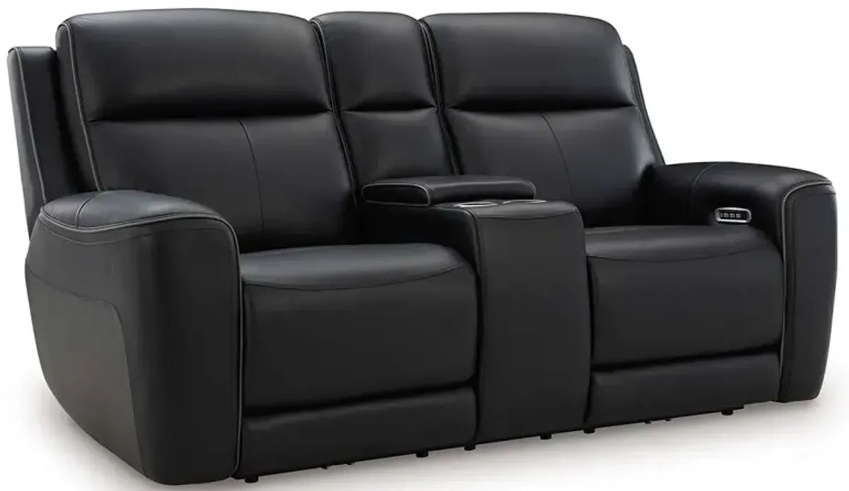 5Z-Comfort Onyx Power Headrest Reclining Console Loveseat Heat-Massage