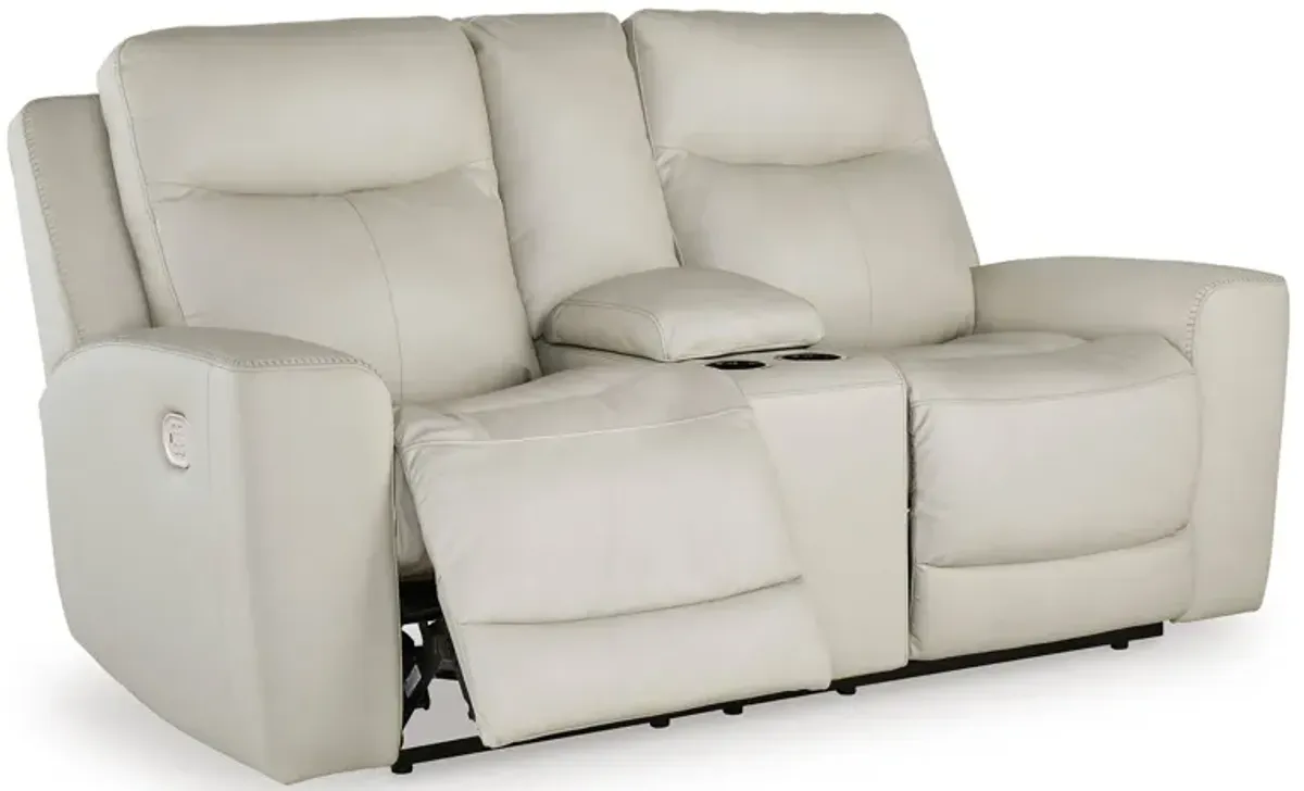 Mindana Coconut Power Headrest Reclining Console Loveseat