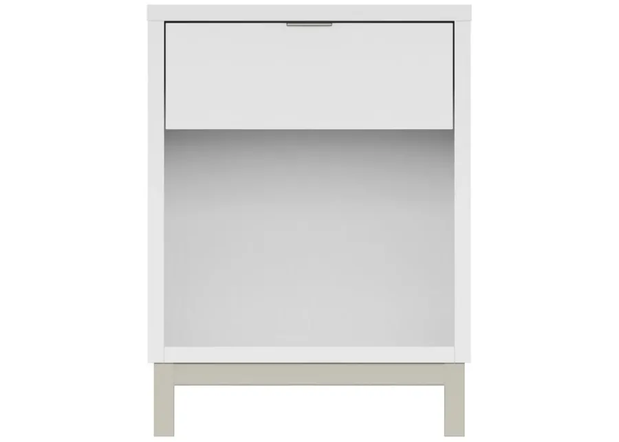 Solace White/Nickel 1 Drawer Nightstand