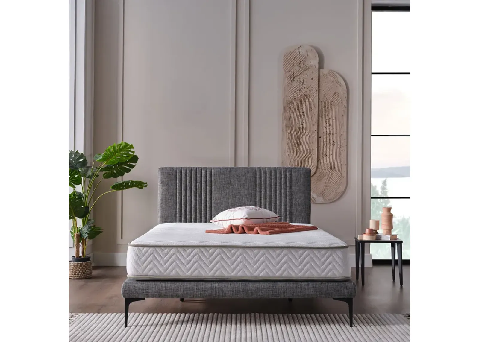 Sidney Grey Twin Upholstered Platform Bed