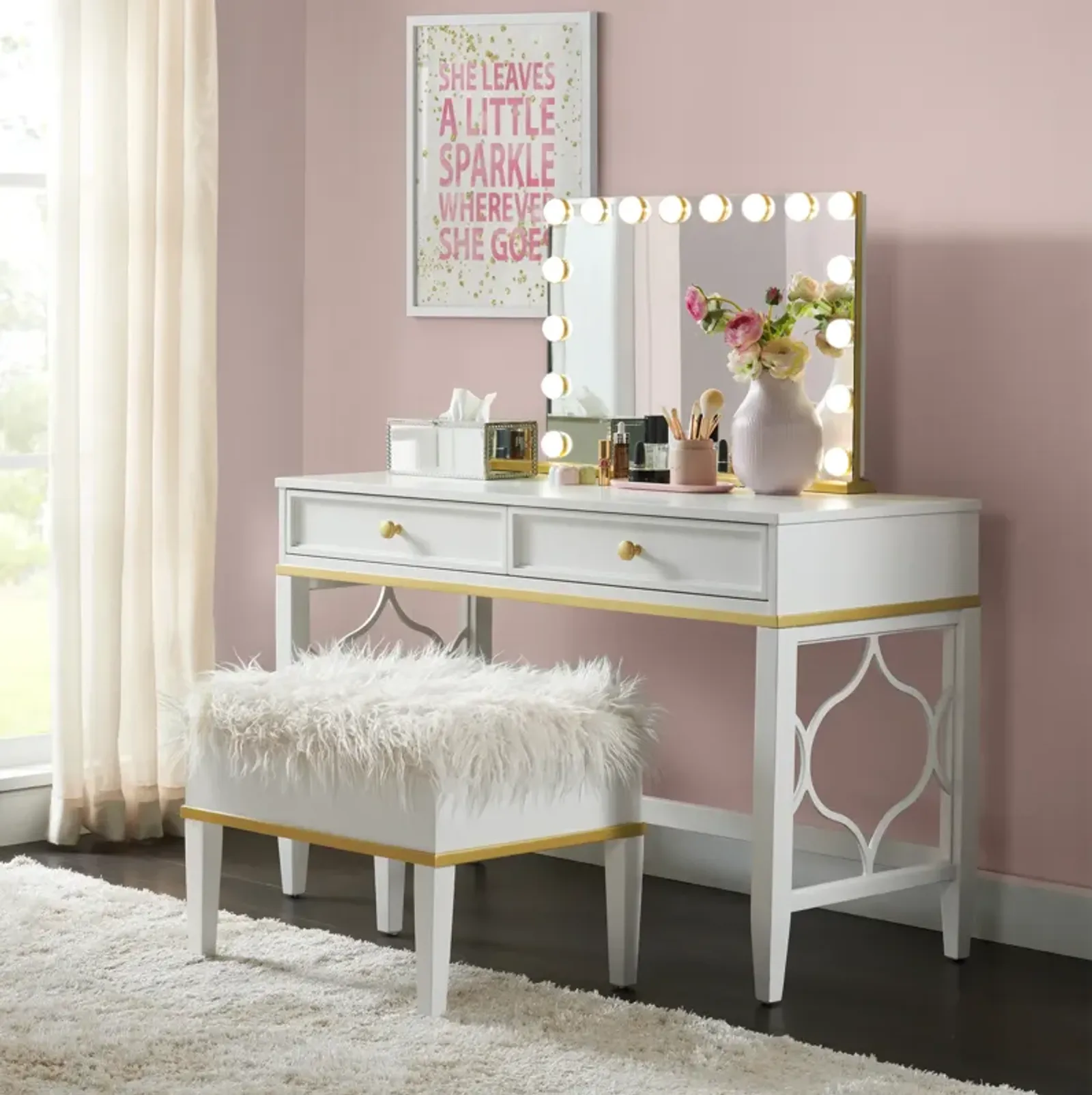 Emma White Youth Vanity, Stool and Mirror