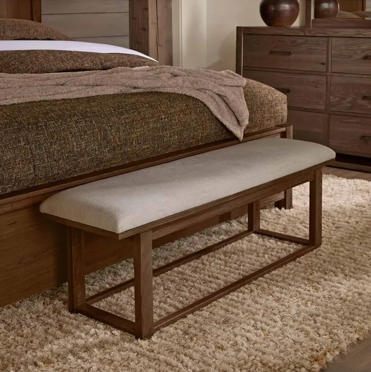 Lodge & Loft Dark Oak Upholstered Bench