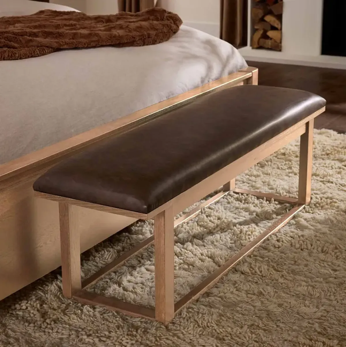 Lodge & Loft Blond Oak Upholstered Bench