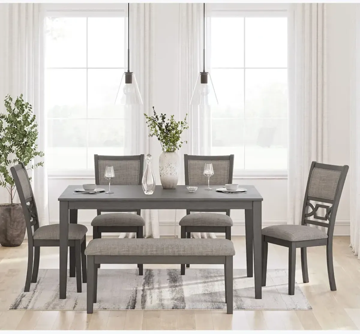 Wrenning 6 Piece Dining Set (Table with 4 Side Chairs and Bench)