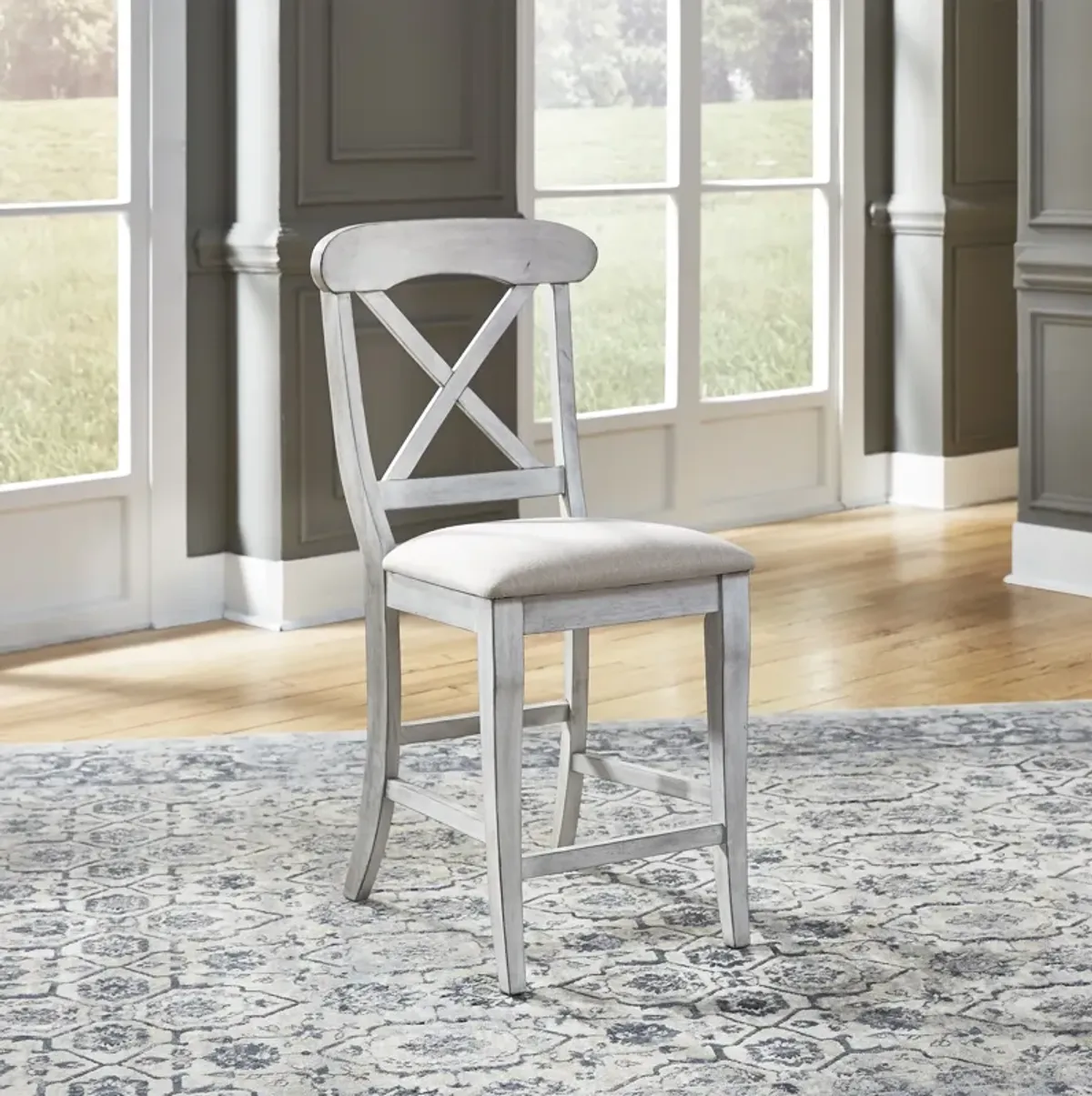 Ocean Isle White/Pine Upholstered Counter Stool