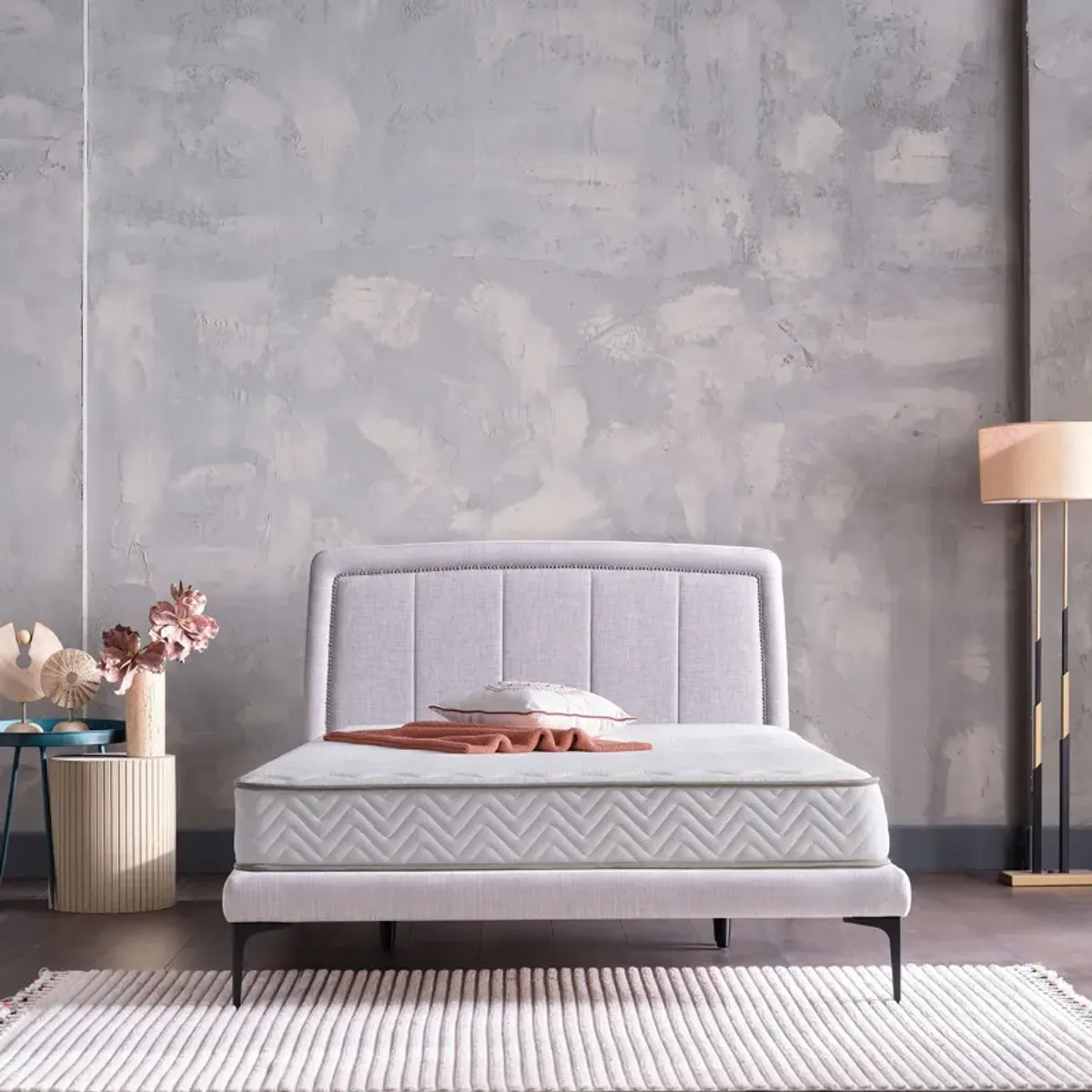 Spencer Light Grey Upholstered Platform Bed